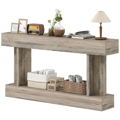 63 Inch Console Table, Vintage Narrow with Storage Shelf, Light Brown Console Tables Light Brown at Gallery Canada