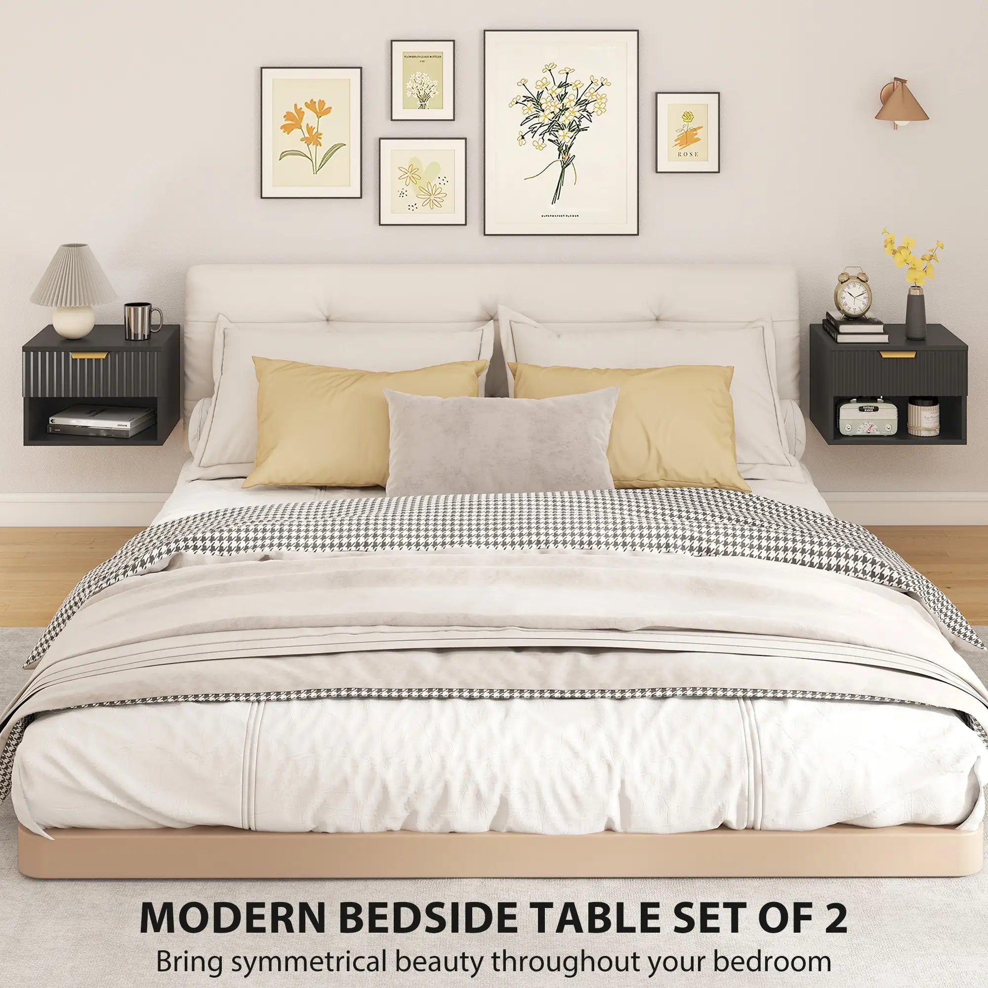 Floating Nightstands, Wall Mounted Bedside Tables Set of 2, Black Bedside Tables at Gallery Canada