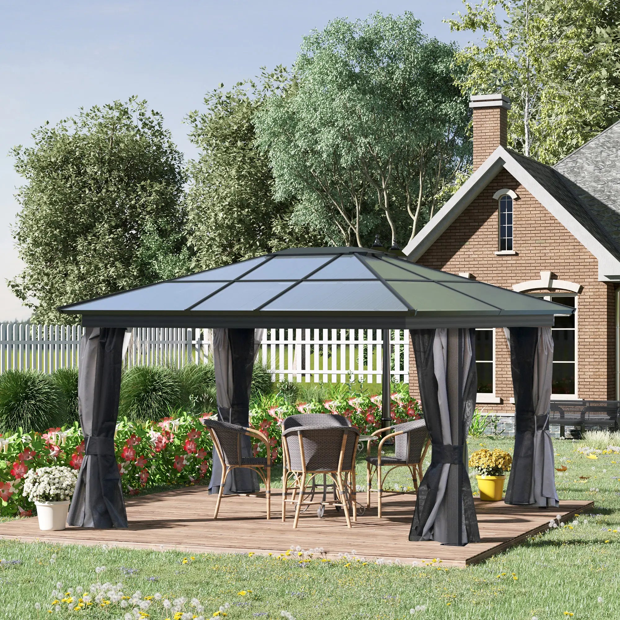 12' x 15' Hardtop Gazebo, Polycarbonate Roof, Aluminum Frame, Dark Grey Gazebos at Gallery Canada