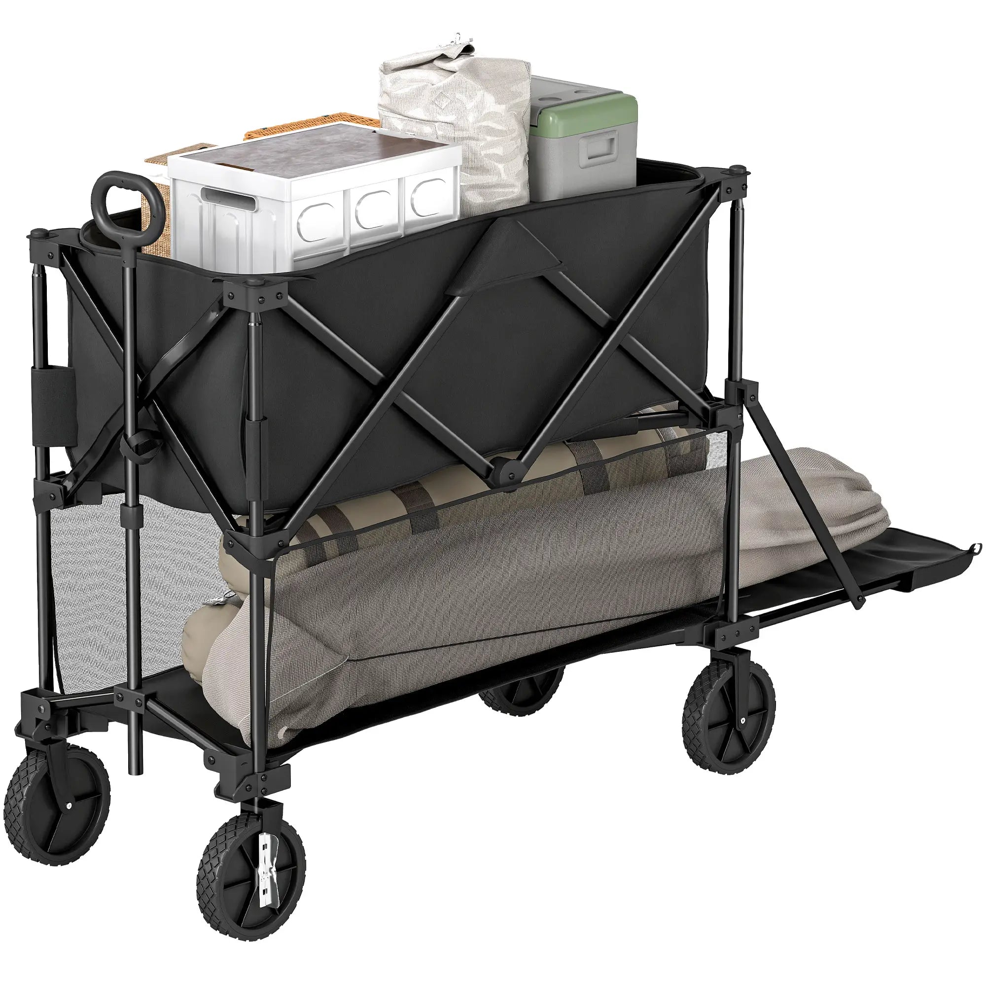 Double Decker Folding Wagon Cart, 450LBS & 350L Capacity, Collapsible Garden Cart Folding Garden Carts Black at Gallery Canada