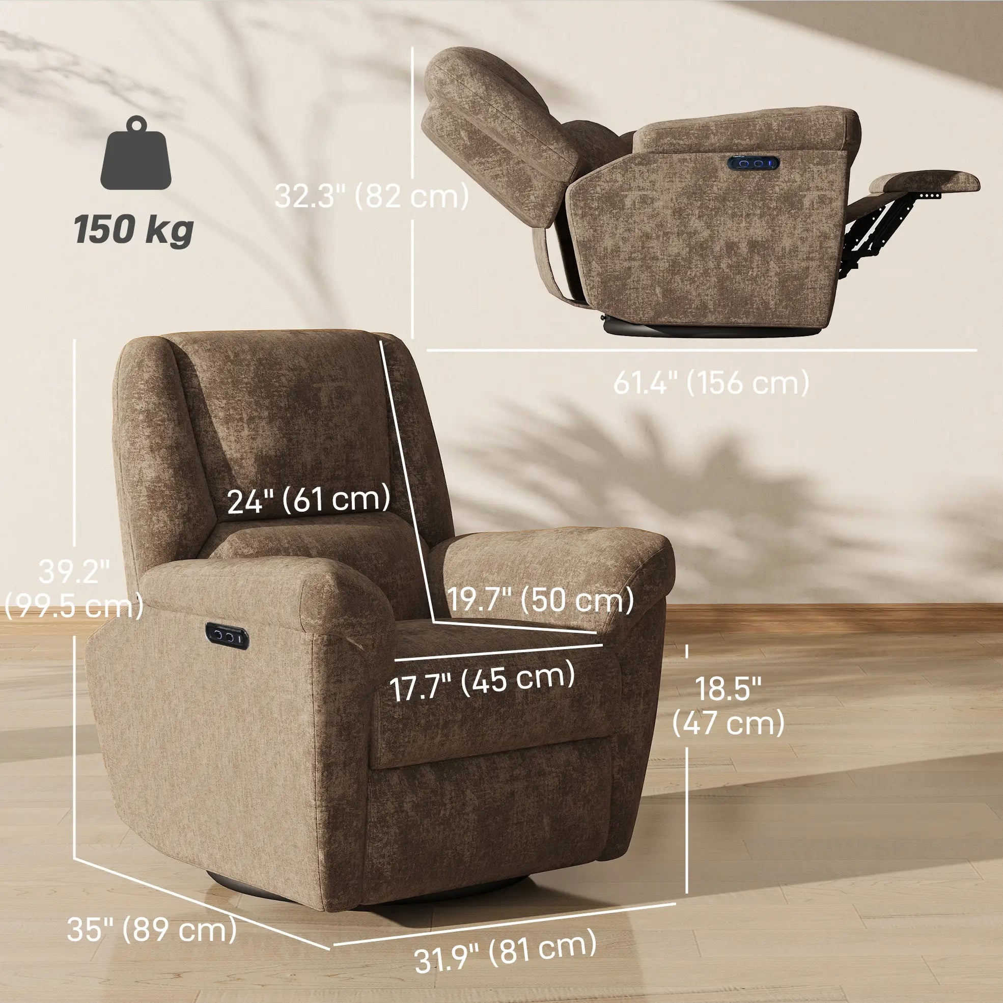 Fabric Recliner Chair, USB Ports, Swivel Rocking Footrest Sofas & Reclining Chairs at Gallery Canada