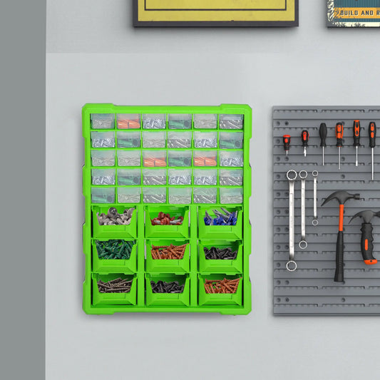 Plastic 39 Drawer Parts Organiser Wall Mount Storage Cabinet for Small Nuts Bolts Tool Green Tool Organizers Green at Gallery Canada