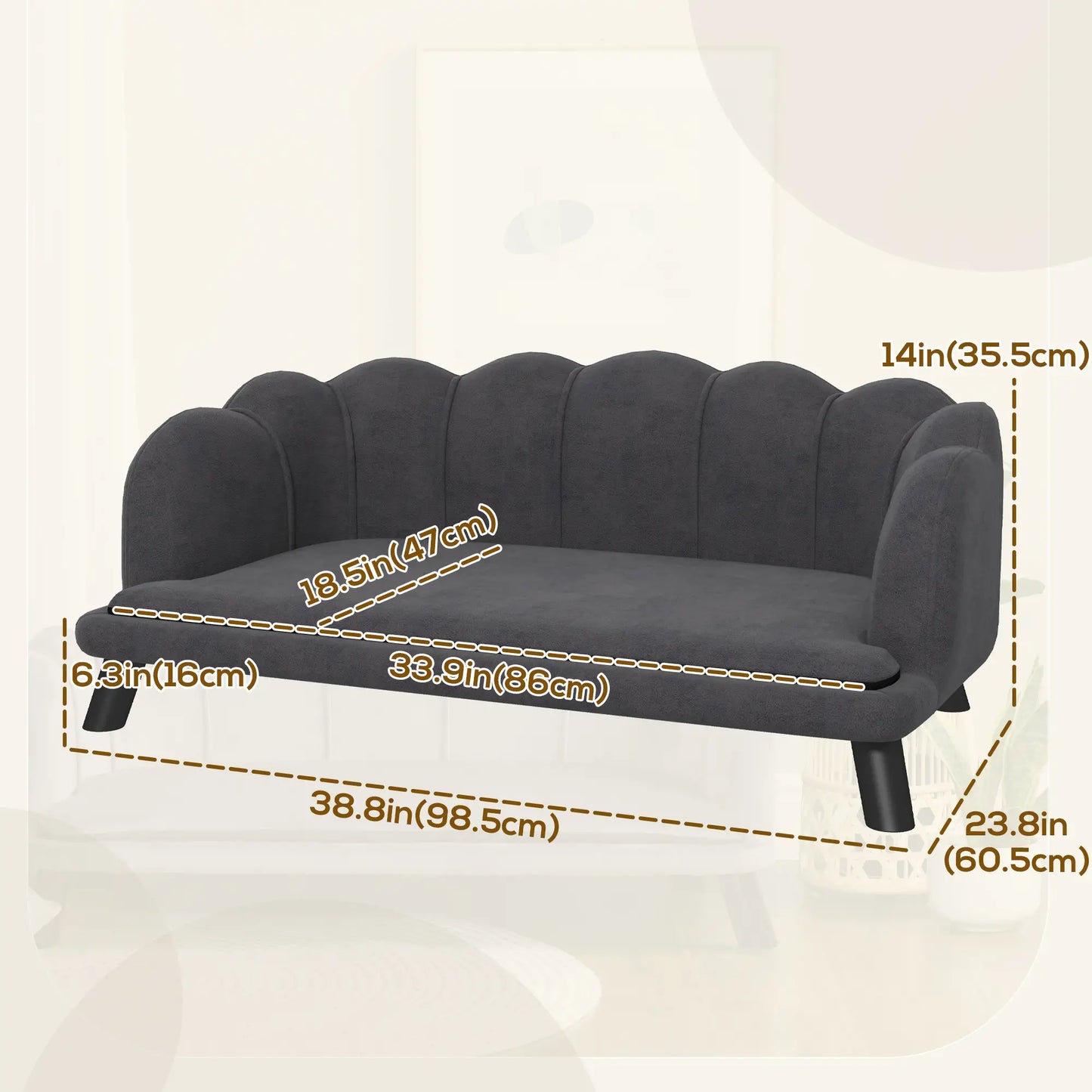 Dog Sofa, Removable Cushion, Wood Legs, Medium Large, Dark Grey Dog Sofas at Gallery Canada