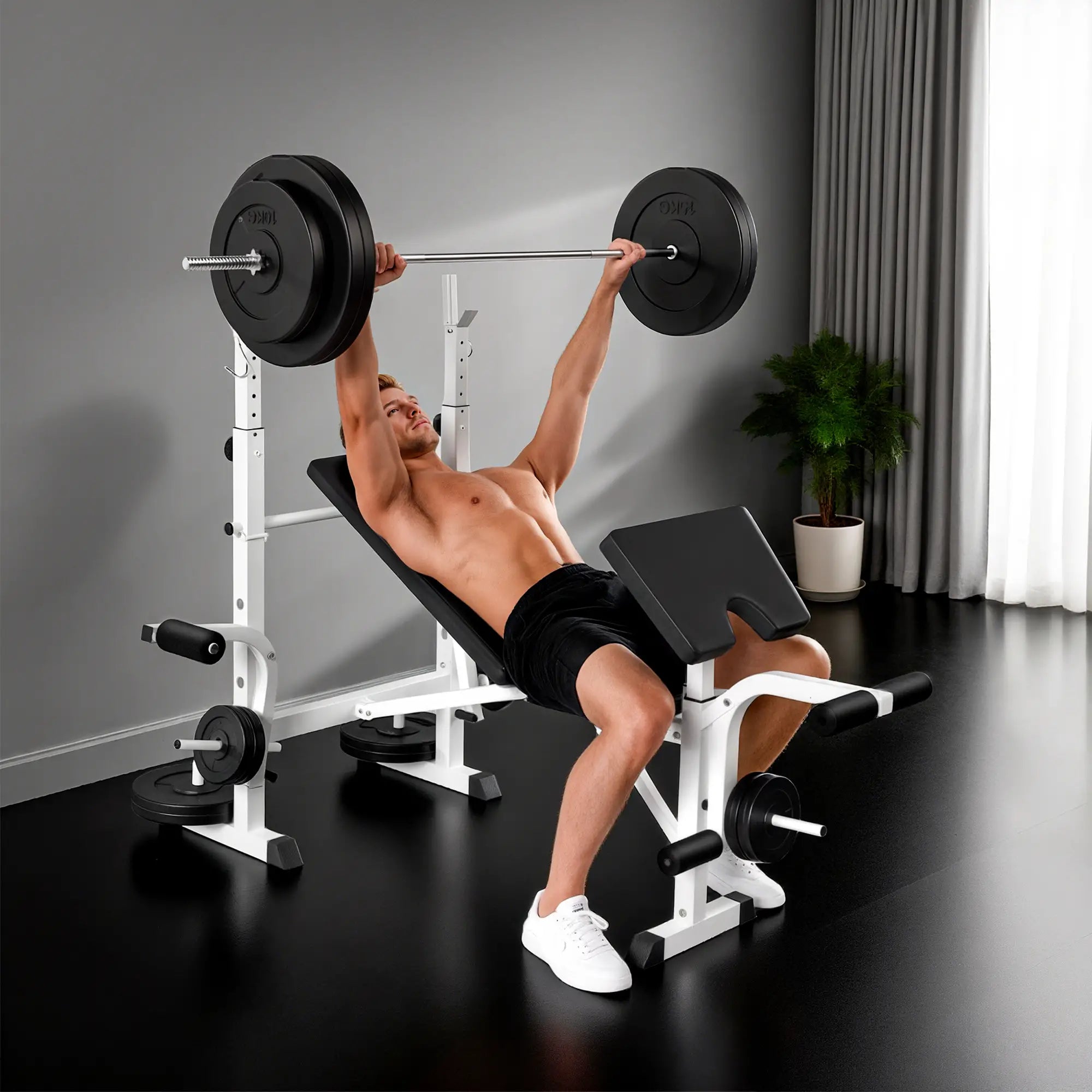 Adjustable Weight Bench, Squat Rack, Preacher Curl Pad, Leg Developer, White Weight Benches at Gallery Canada