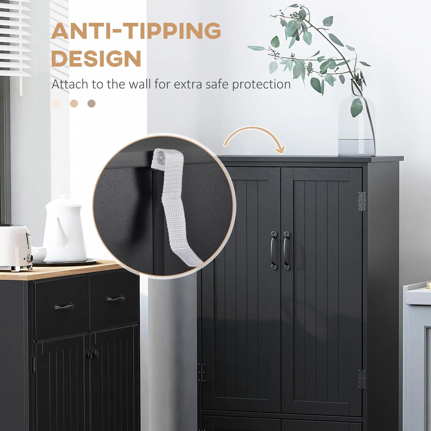 48" 4-Door Storage Cabinet, Adjustable Shelves, Black Kitchen Pantry Cabinets at Gallery Canada