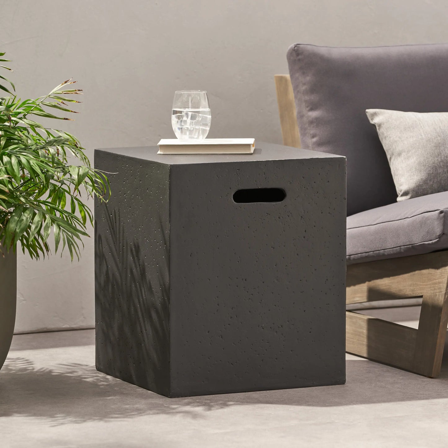 Multi-Functional Tank Holder Side Table, 16.5" L x 16.5" W x 20.5" H, Dark Grey Patio Side Tables at Gallery Canada