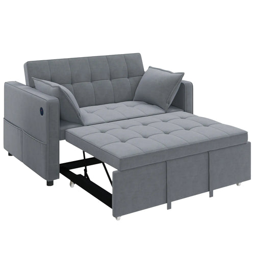 3-In-1 Convertible Sofa Bed, Pull Out Sleeper, Adjustable Backrest, Dark Grey