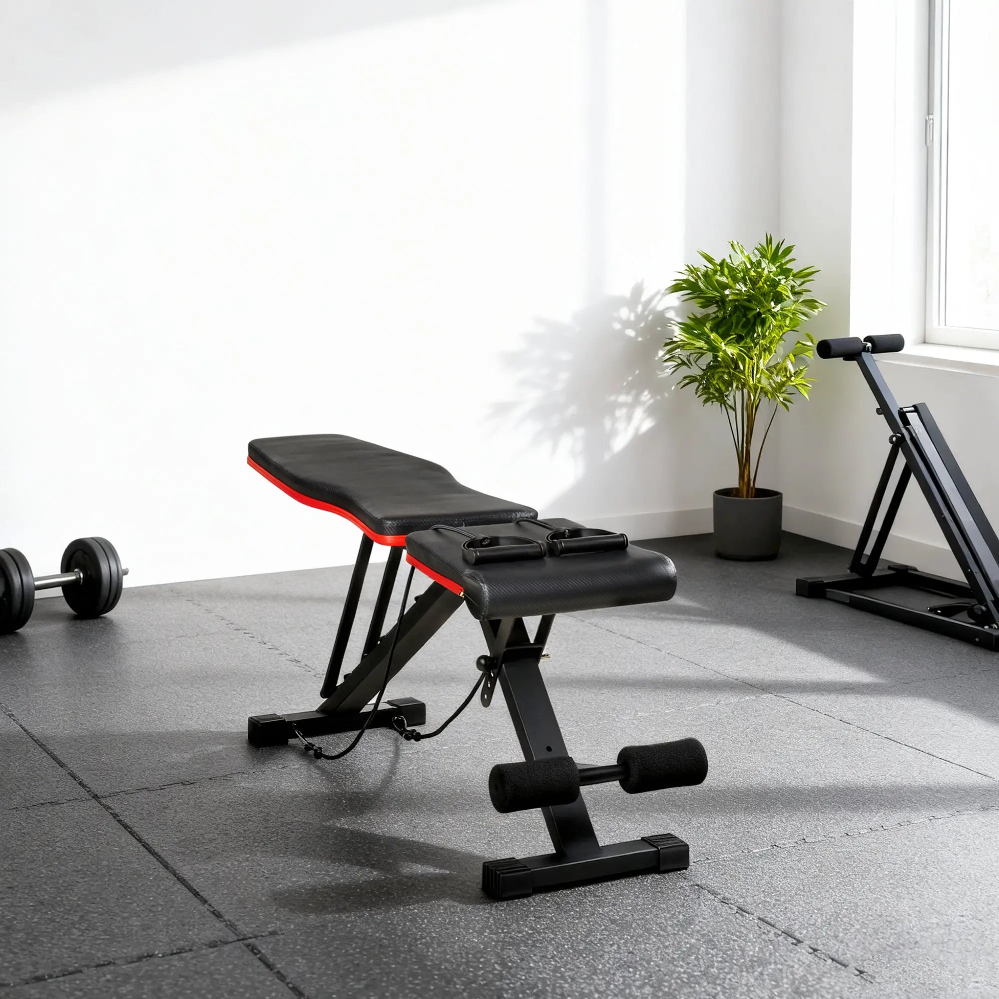 Adjustable Workout Bench, Foldable with Leg Extension, 264LBS, Black and Red Weight Benches at Gallery Canada