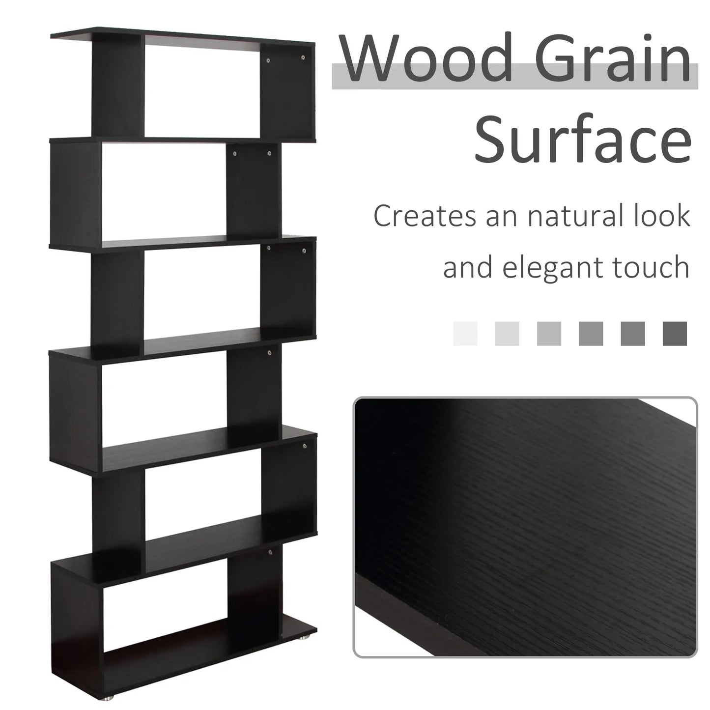Wooden S Shape Bookcase, 6 Shelves, Storage Display, Home Office Display Bookshelves at Gallery Canada