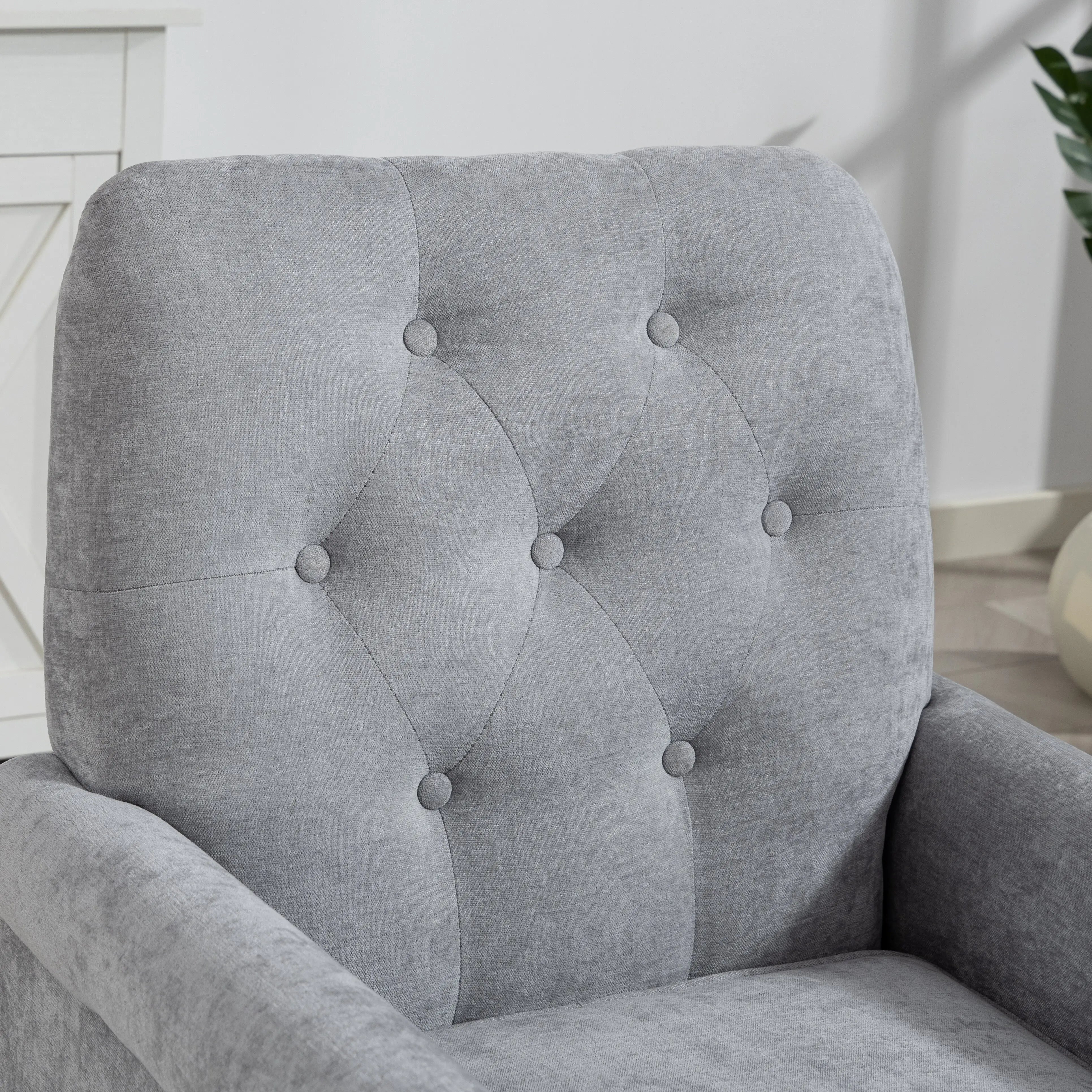 Mid-Century Modern Armchair, Thick Padded Seat, Spring Cushion, Solid Wood Legs, Grey Single Sofas at Gallery Canada
