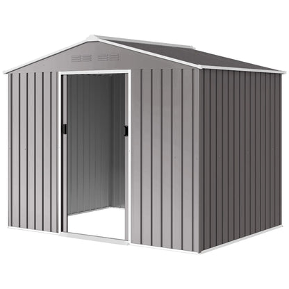 8' x 6' Metal Outdoor Storage Shed, Lockable Sliding Doors, Light Grey Sheds Light Grey at Gallery Canada