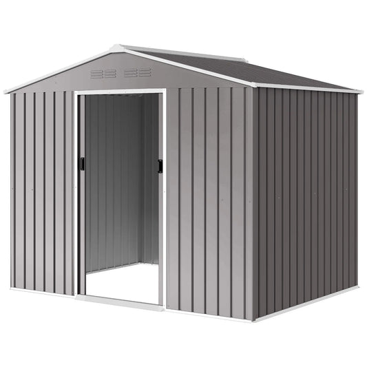 8' x 6' Metal Outdoor Storage Shed, Lockable Sliding Doors, Light Grey Sheds Light Grey at Gallery Canada