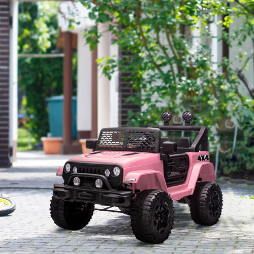 12V Electric Truck, Off Road Remote Control, Adjustable Speed, Ride on Car, Pink
