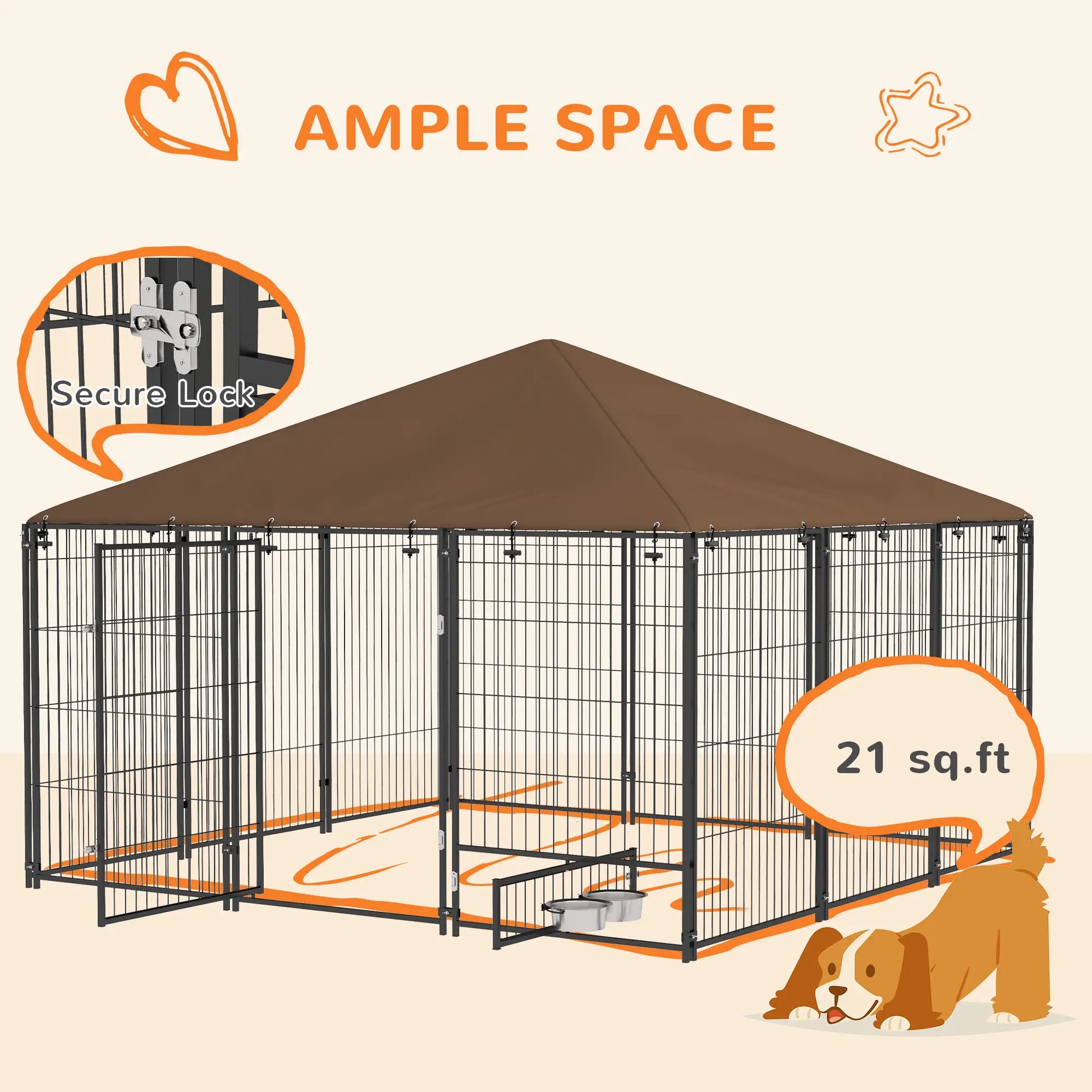 6.9' x 6.9' x 5' Outdoor Dog Kennel, Canopy, Rotating Bowls, Coffee Houses, Kennels & Pens at Gallery Canada