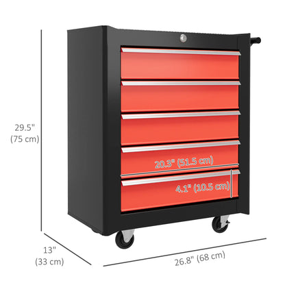 5 Drawer Roller Tool Chest, Lockable Toolbox, Storage Organizer, Black Red Tool Organizers at Gallery Canada