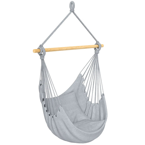 Hanging Macrame Chair With Two Seat Cushions, Grey