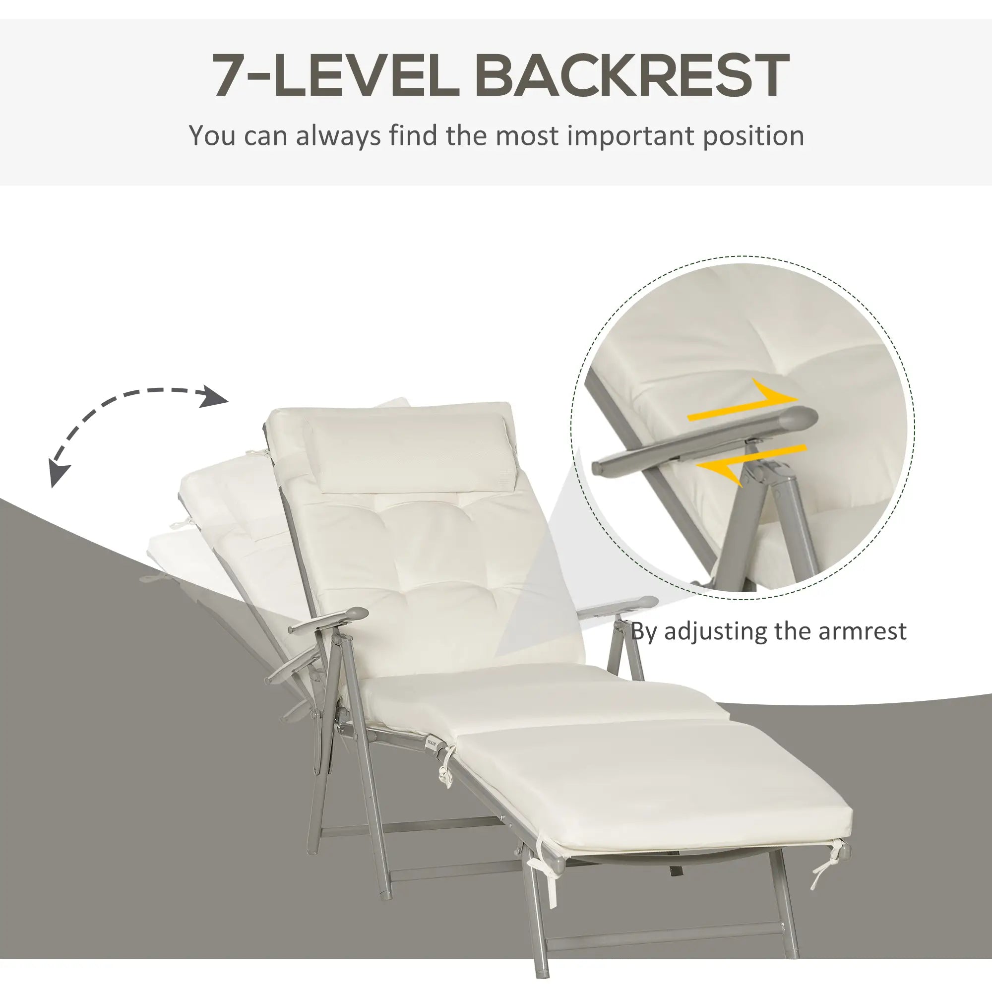 Outdoor Folding Chaise Lounge, Adjustable Backrest, Cream White Lounger Chairs at Gallery Canada