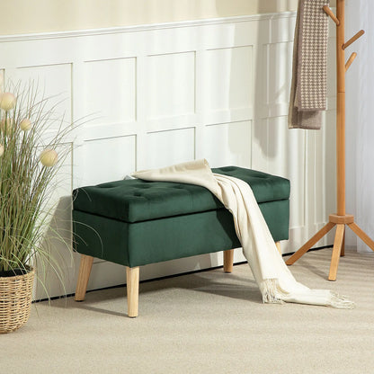 Velvet Storage Ottoman with Lid, Wood Legs, Dark Green Storage Ottomans & Benches at Gallery Canada