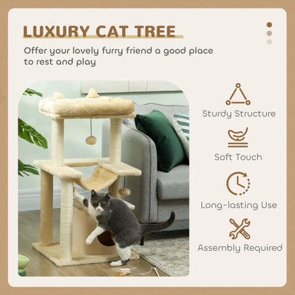 39.25'' Cat Tree Tower, Multi-Level Kitten House, Scratching Post, Hammock Bed, Beige Cat Posts at Gallery Canada