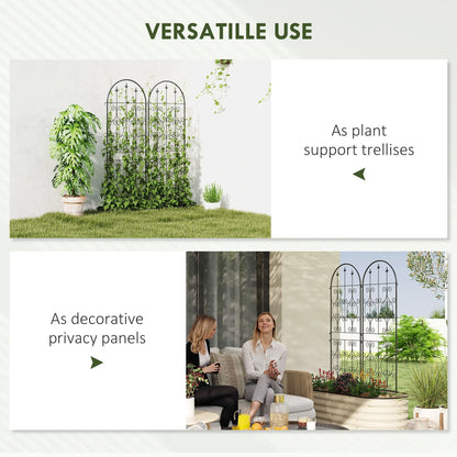Metal Garden Trellis Set, Scrollwork Design, 150 x 50 cm, Black Plant Stands at Gallery Canada