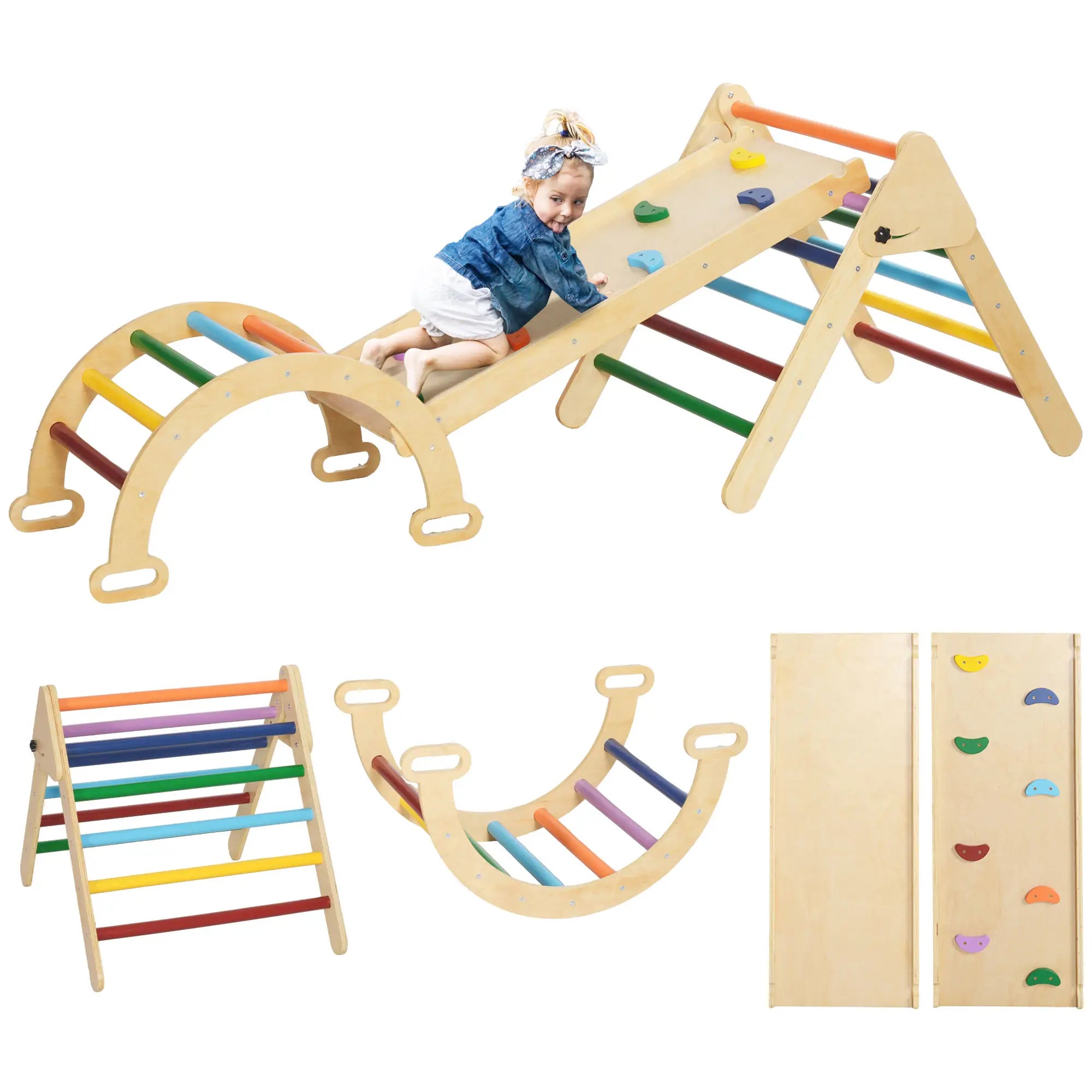 5 in 1 Pikler Triangle Set, Ladder, Ramp, Arch, 18-48 Months, Multicolour Baby Gym & Playmats at Gallery Canada