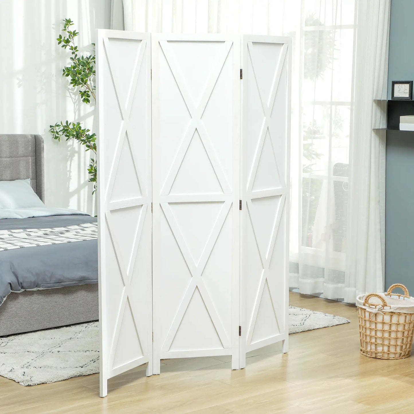 3-Panel Wall Partition, Foldable Wooden Frame 5.6FT, White Room Dividers at Gallery Canada