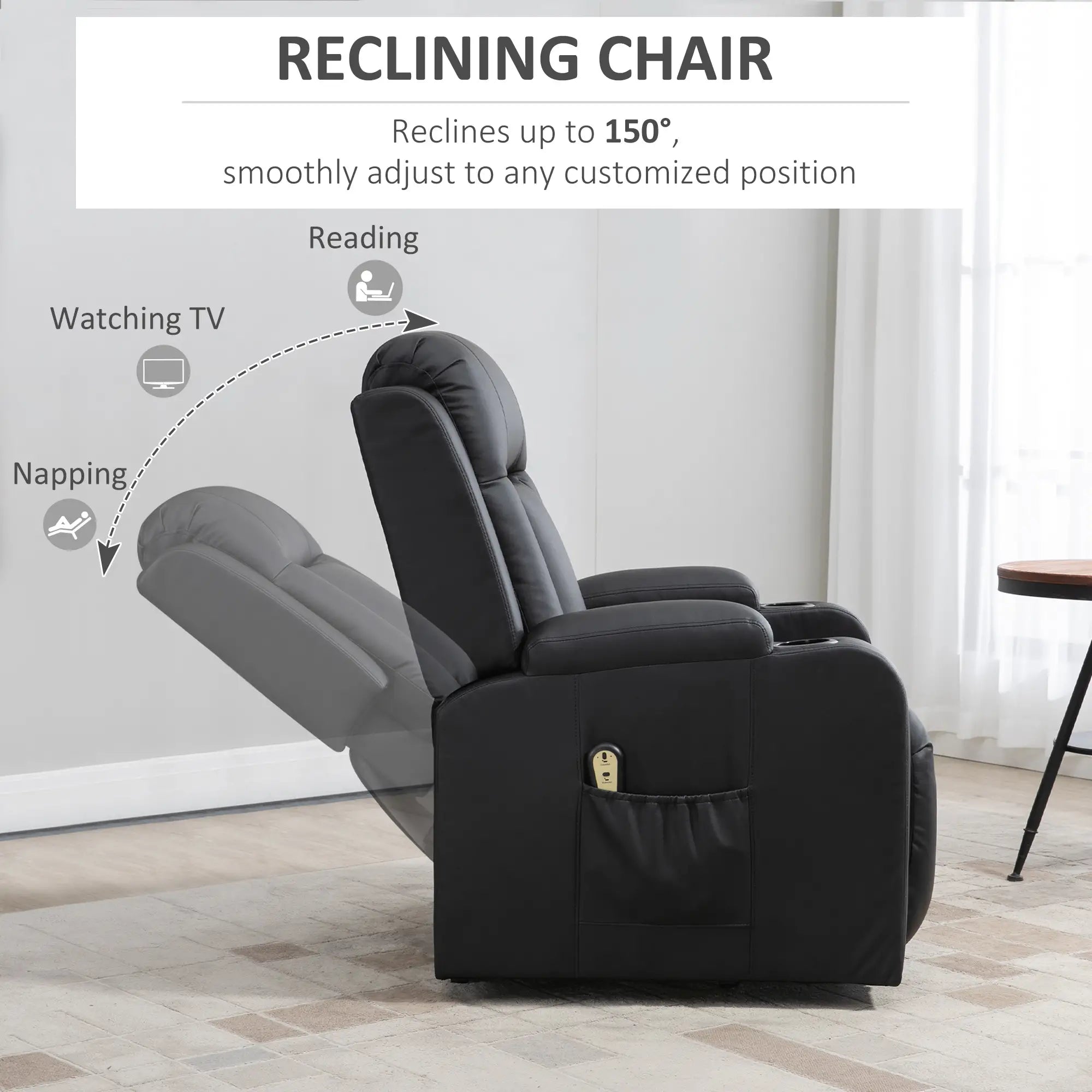 Electric Power Lift Recliner Chair, PU Leather, Remote Control, Black Electric Power Lift Chairs at Gallery Canada