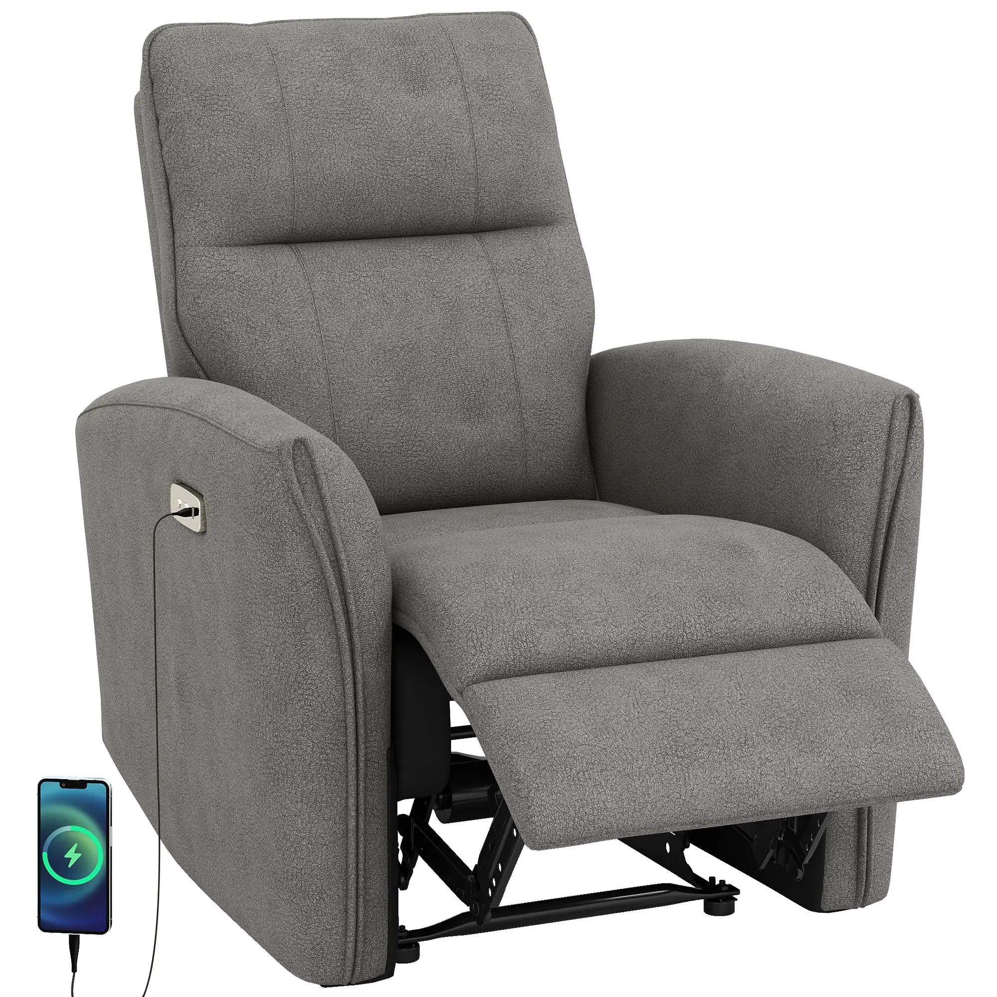 Fabric Recliner Chair, USB Ports, Footrest, Grey Sofas & Reclining Chairs at Gallery Canada