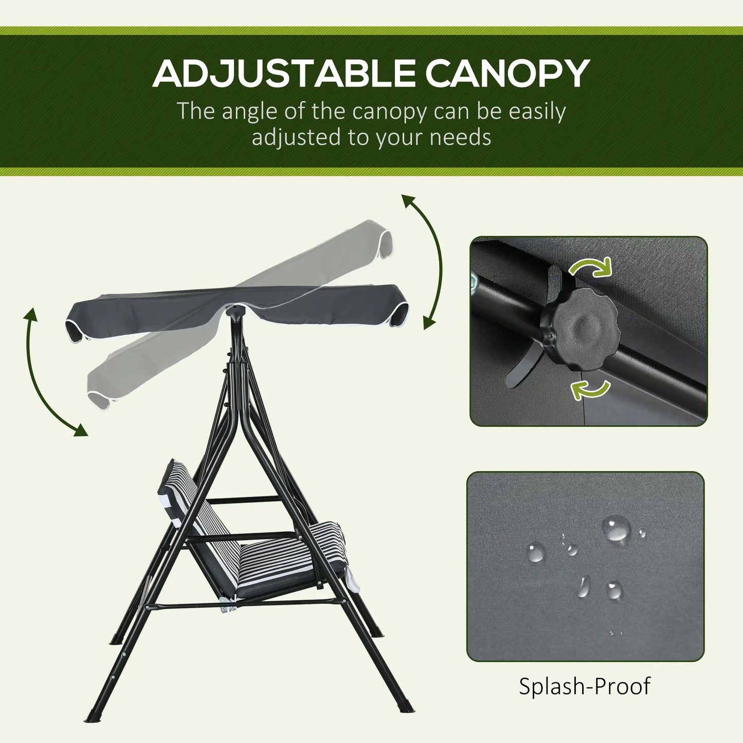 3-Seater Outdoor Porch Swing, Adjustable Canopy, White, Grey Patio Swings with Stand at Gallery Canada