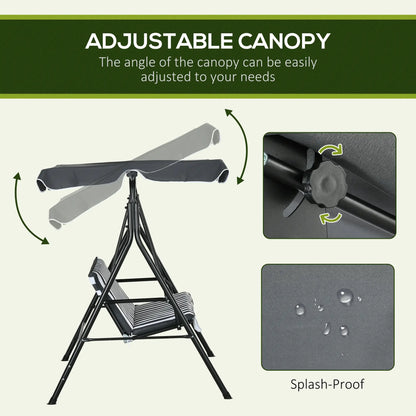 3-Seater Outdoor Porch Swing, Adjustable Canopy, White, Grey Patio Swings with Stand at Gallery Canada