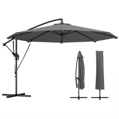 10FT Cantilever Patio Umbrella, 8 Ribs, Cover, Wind Ropes, Dark Grey Offset Cantilever Umbrellas Dark Grey, Black at Gallery Canada