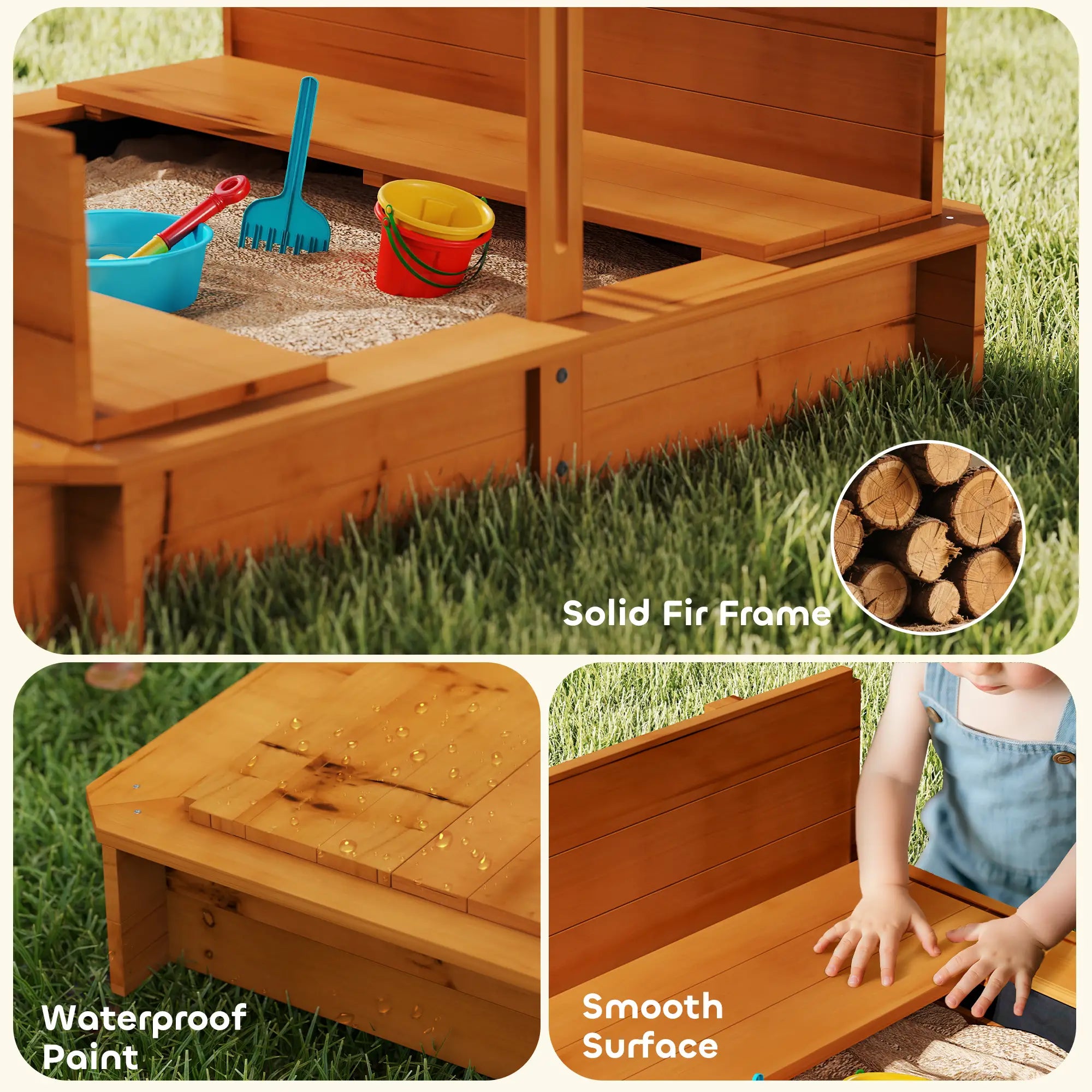 Wooden Kids Sandbox with Cover, Foldable Bench Seats, Adjustable Canopy, Red Sandboxes & Accessories at Gallery Canada