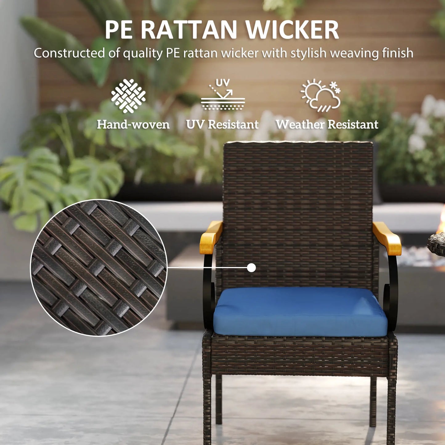 Set of 2 Rattan Outdoor Dining Chairs, Removable Cushion, Navy Blue Patio Chairs at Gallery Canada