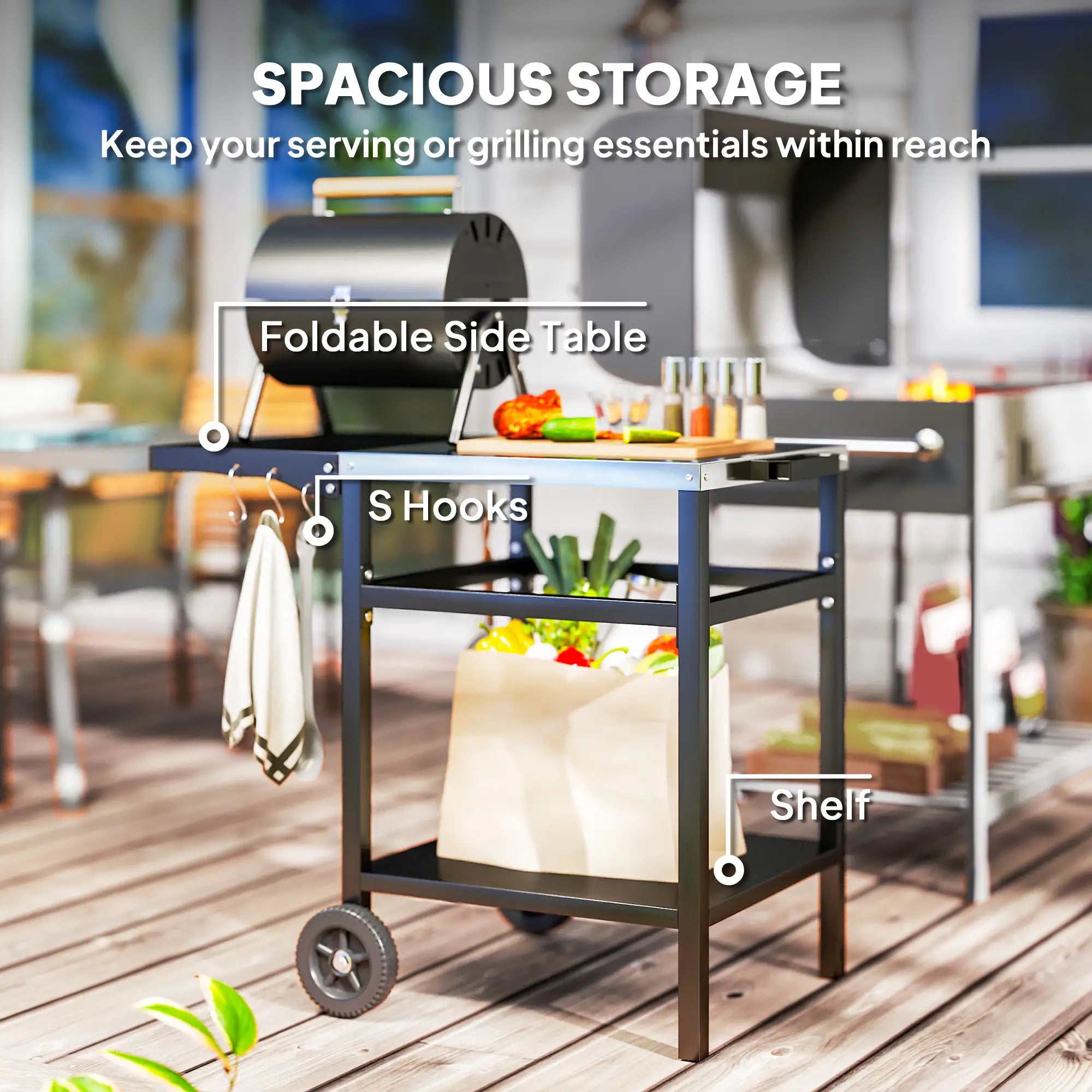 Outdoor Grill Cart With Stainless Steel Top, Foldable Side Table, Black Outdoor Grill Carts at Gallery Canada
