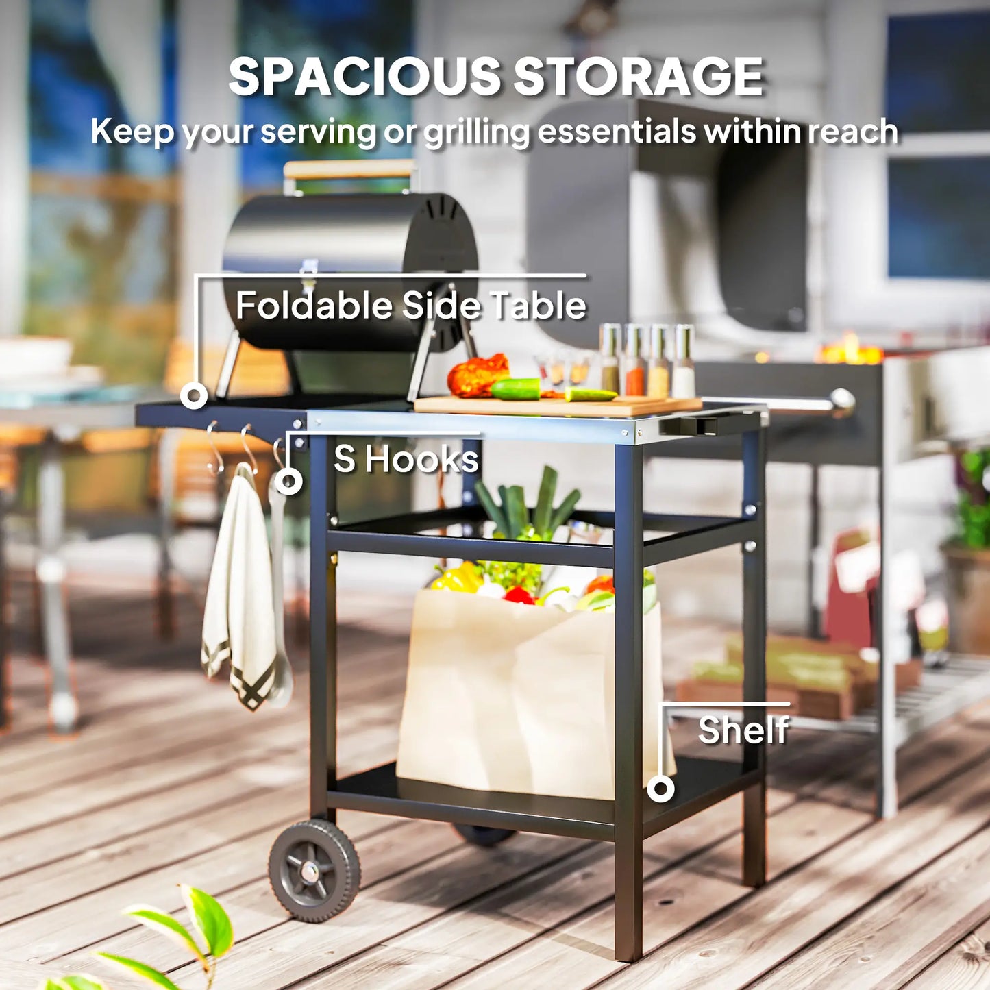 Outdoor Grill Cart With Stainless Steel Top, Foldable Side Table, Black Outdoor Grill Carts at Gallery Canada