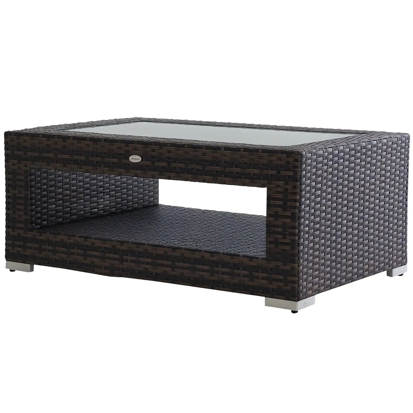 2-Tier Rattan Patio Coffee Table, PE Wicker, Tempered Glass Top, Storage Coffee Tables Mixed Grey at Gallery Canada
