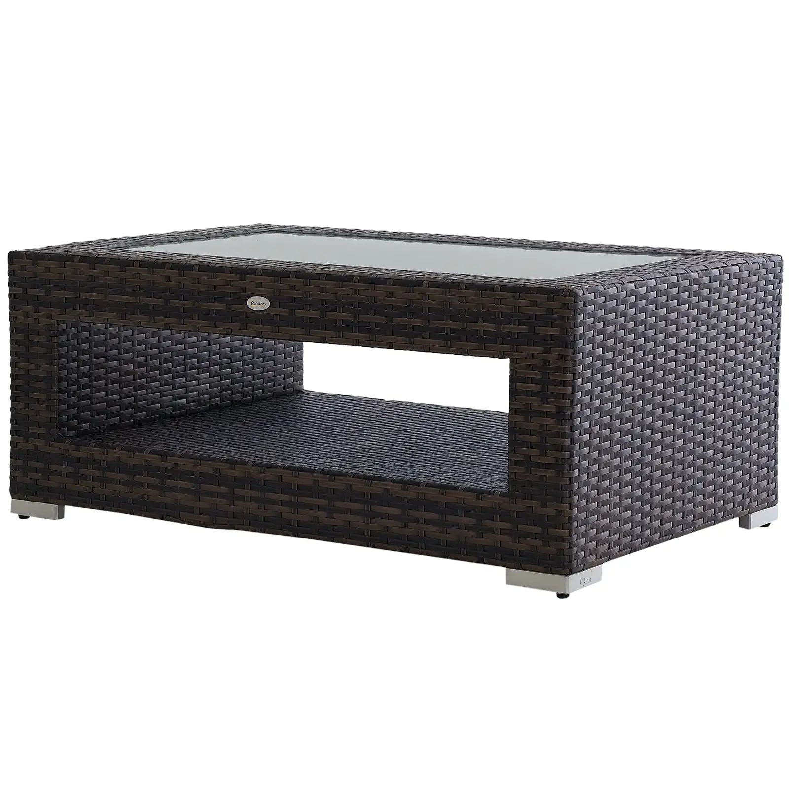 2-Tier Rattan Patio Coffee Table, PE Wicker, Tempered Glass Top, Storage Coffee Tables Mixed Grey at Gallery Canada