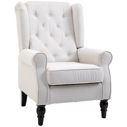 Modern Wingback Chair, Tufted Fabric Armchair With Wood Legs, White Accent Chairs Cream at Gallery Canada