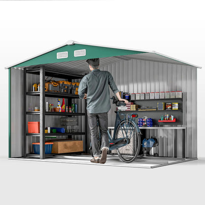 9.1' x 6.4' x 6.3' Garden Storage Shed, Foundation Kit, Metal Tool House, Double Doors, Green Sheds at Gallery Canada