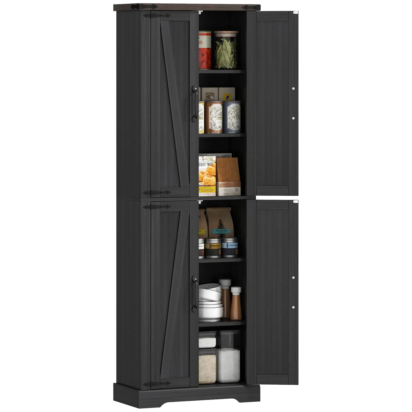 72 Inch Pantry Cabinet, Farmhouse Kitchen Storage with Adjustable Shelves, Black Kitchen Pantry Cabinets at Gallery Canada