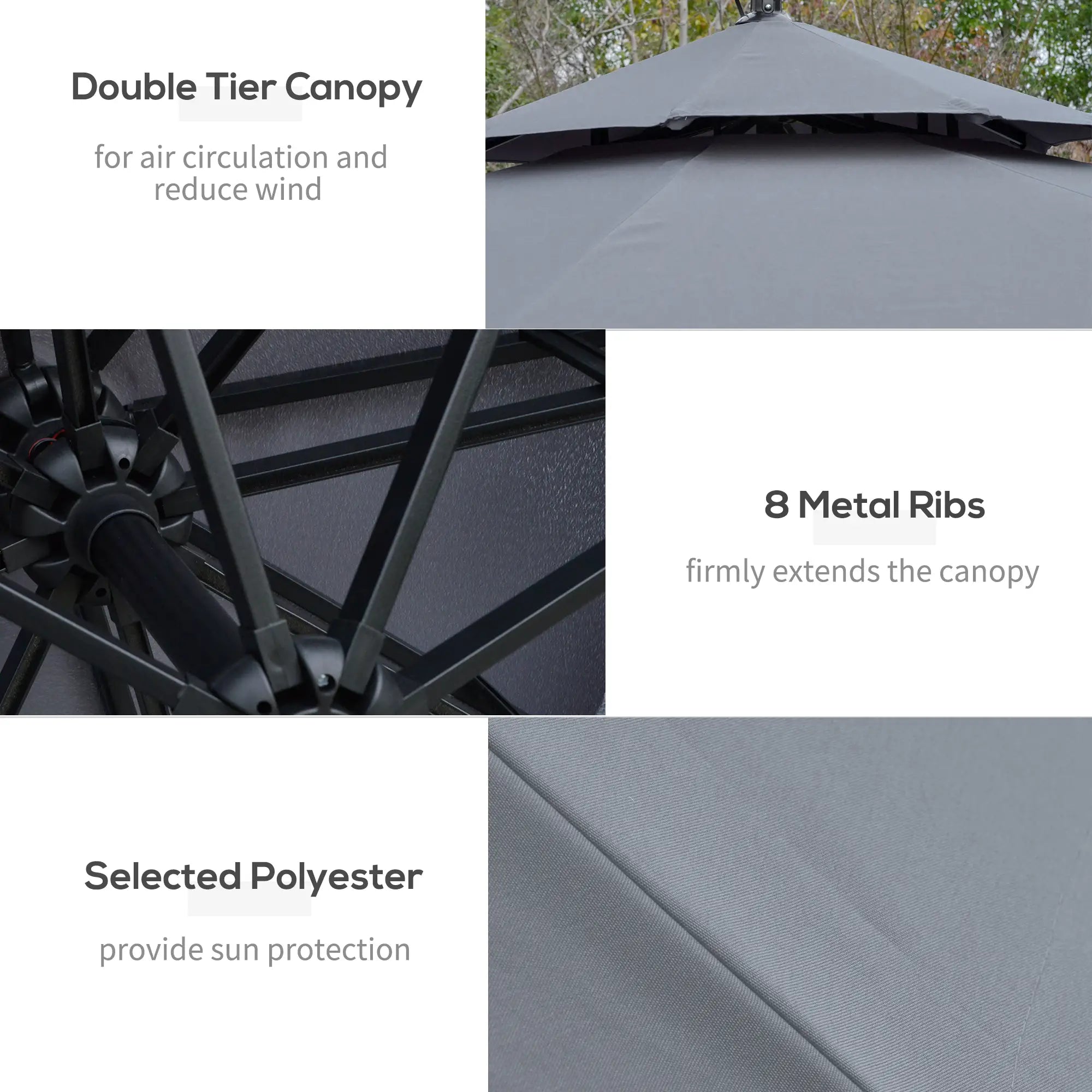 10FT Solar Powered Cantilever Patio Umbrella, Crank, Cross Base, Grey Cantilever Umbrellas at Gallery Canada