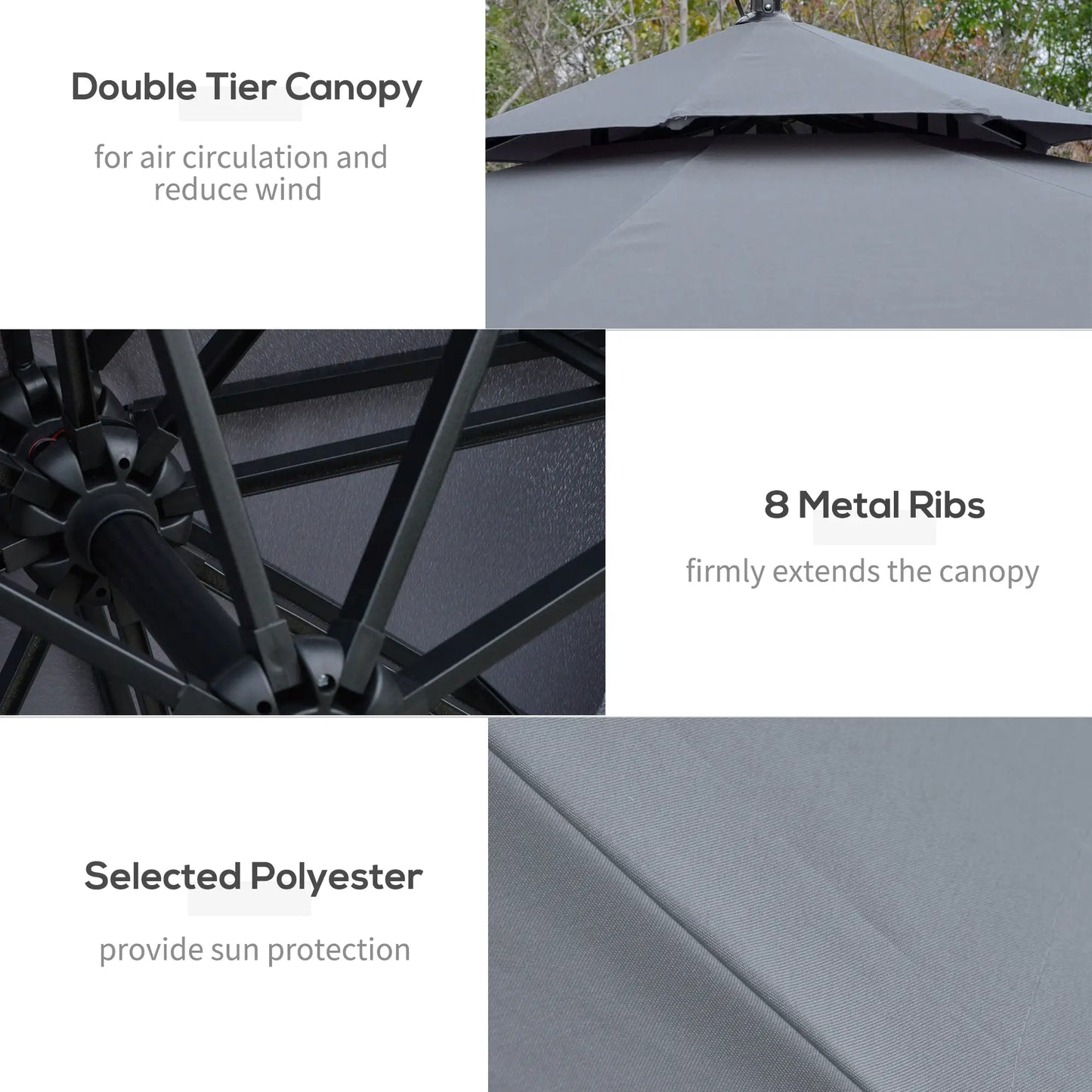 10FT Solar Powered Cantilever Patio Umbrella, Crank, Cross Base, Grey Cantilever Umbrellas at Gallery Canada