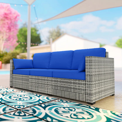 3-Seater Outdoor Sofa with Cushions, PE Rattan, Blue Patio Furniture Sets at Gallery Canada