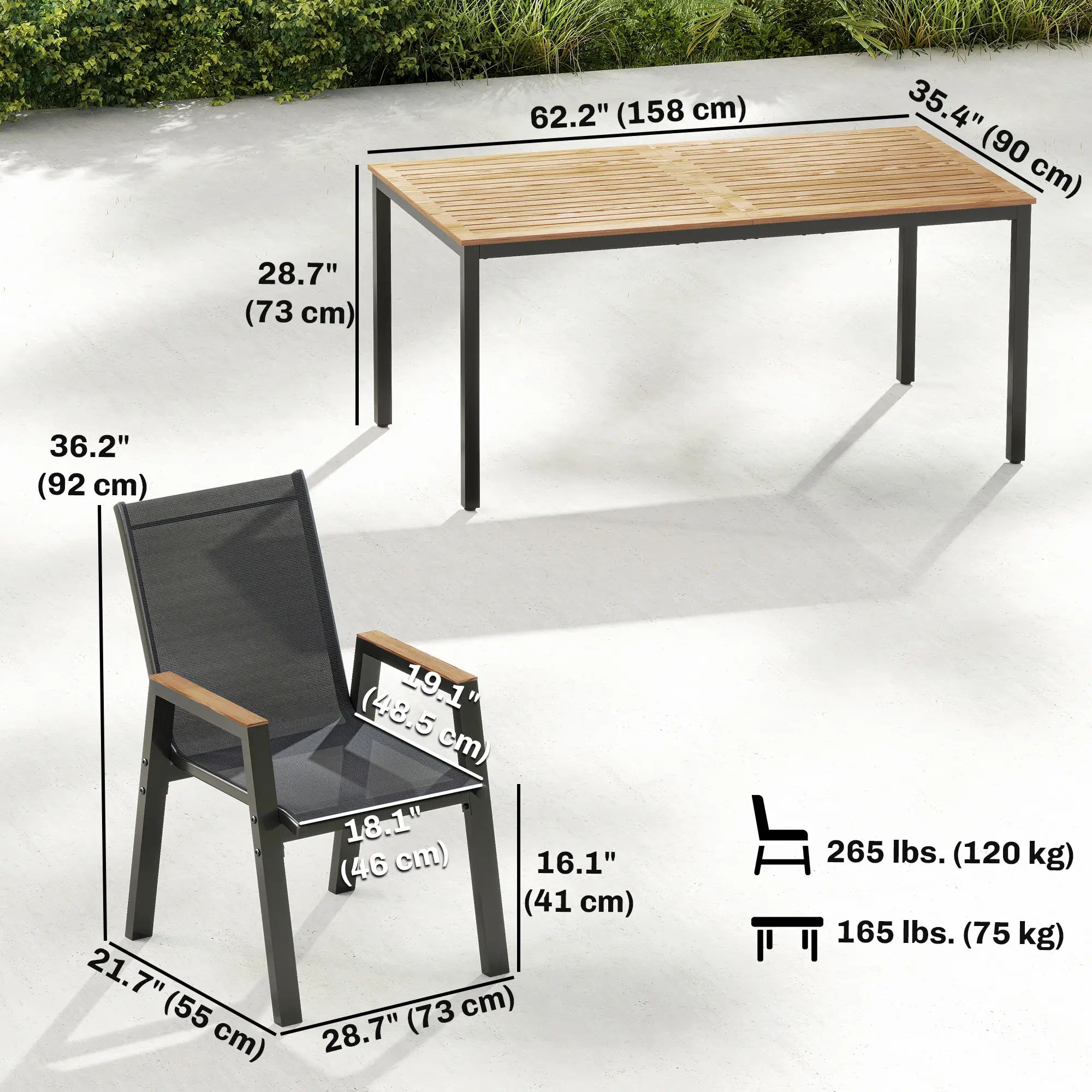 7 Piece Outdoor Dining Set, Rectangle Patio Table, 6 Mesh Chairs Outdoor Dining Sets at Gallery Canada