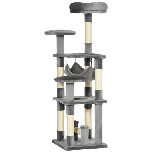 52" Multi-Level Cat Tree Tower, Kitten Scratcher, Hammock, Grey Cat Towers Grey at Gallery Canada