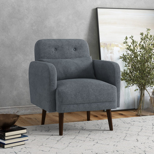 Armchair, Fabric Accent Chair, Modern Living Room Chair with Wood Legs and Throw Cushions for Bedroom, Grey - Gallery Canada