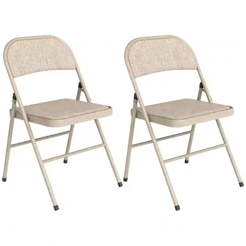 Metal Foldable Chairs, Linen Fabric Padded, Cushion Seat, Open Back, Beige