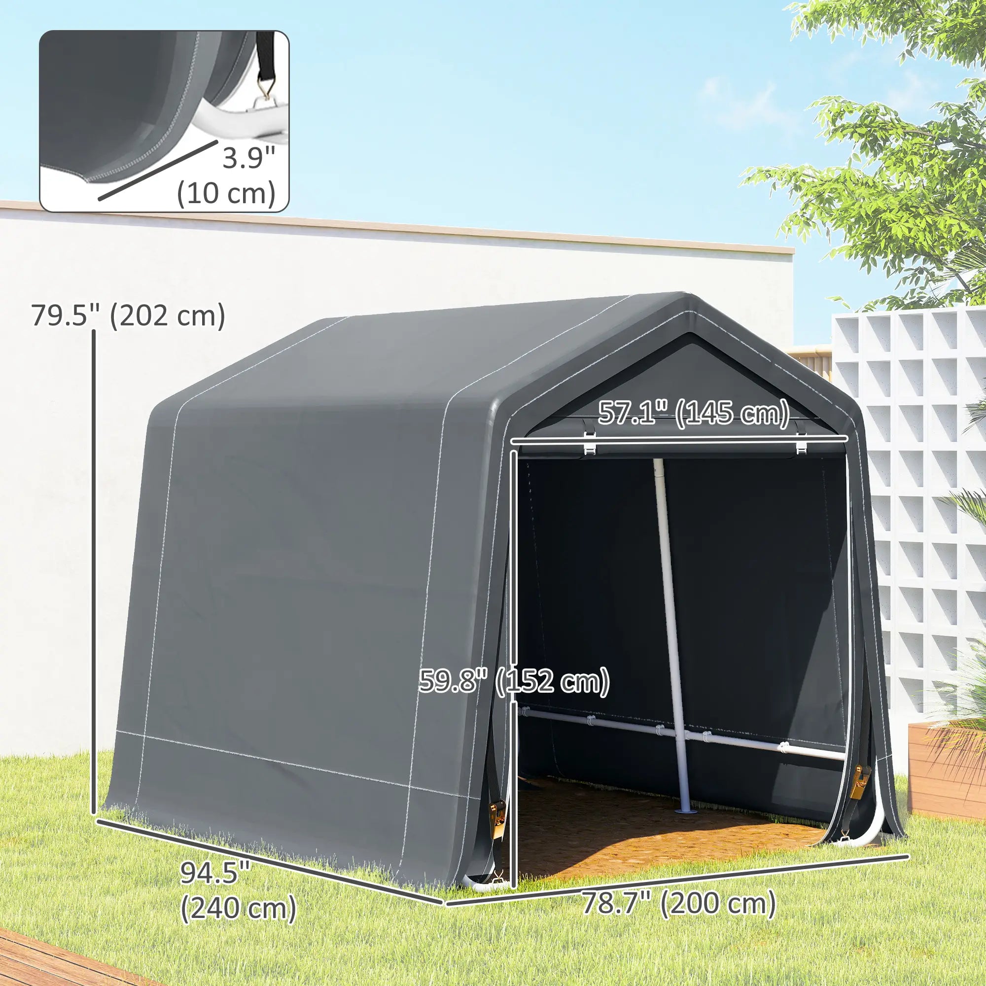 7.9' x 6.6' Garden Storage Tent, Metal Frame, Double Zipper Doors, Dark Grey Car Shelters at Gallery Canada