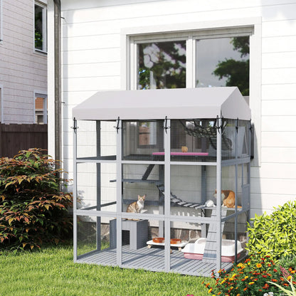 81"H Catio Outdoor Enclosure, Floor Included, Fits 2-4 Cats, Grey Outdoor Cat Enclosures at Gallery Canada