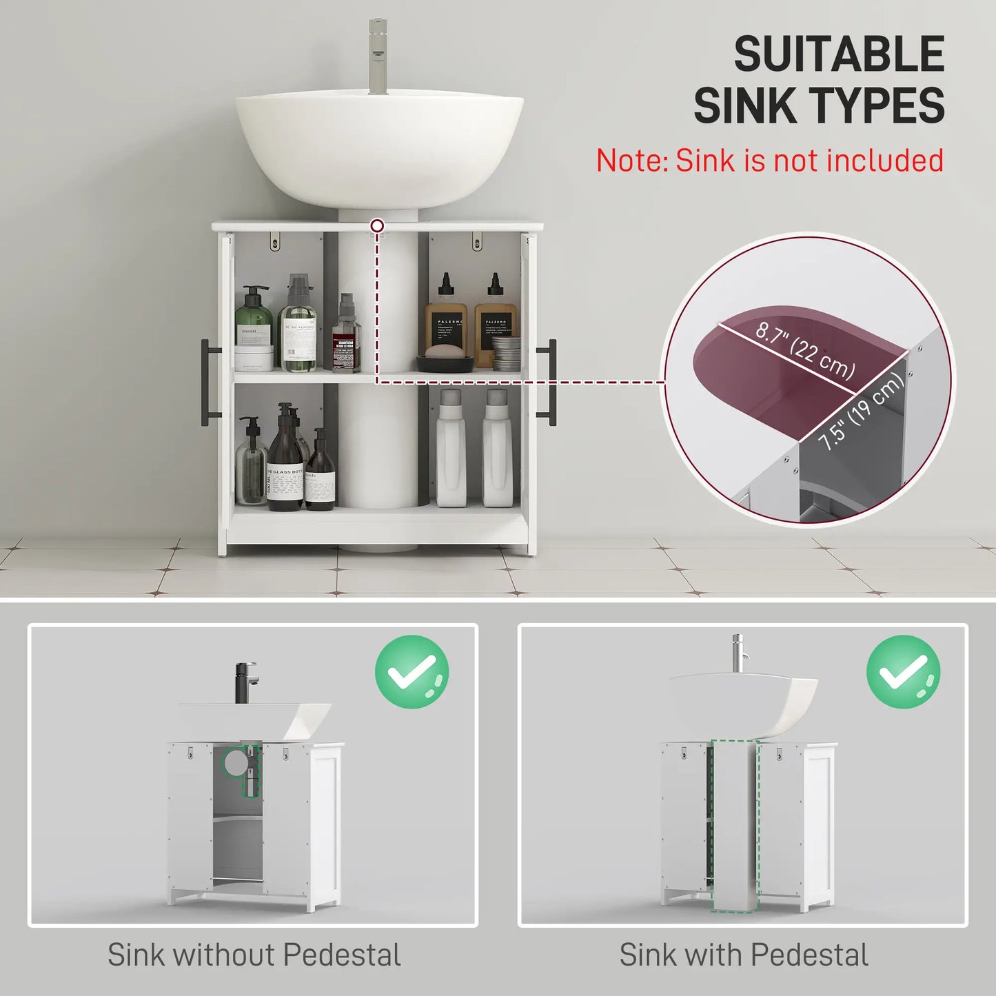 Farmhouse Pedestal Sink Cabinet, Bathroom Storage with 2 Barn Doors, Adjustable Shelf, White Bathroom Cabinets at Gallery Canada